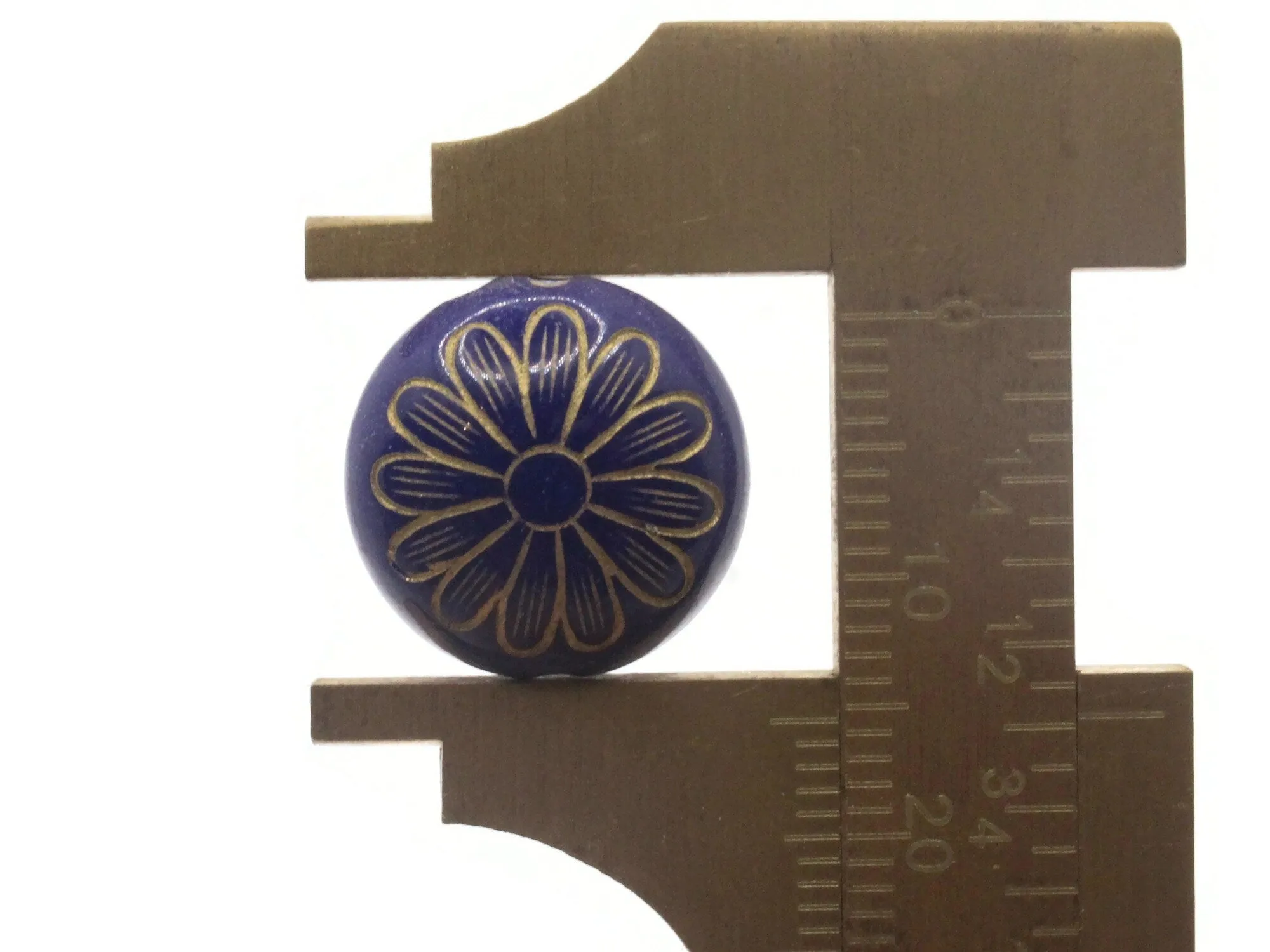 12 15mm Royal Blue with Gold Flower Puffed Coin Acrylic Beads