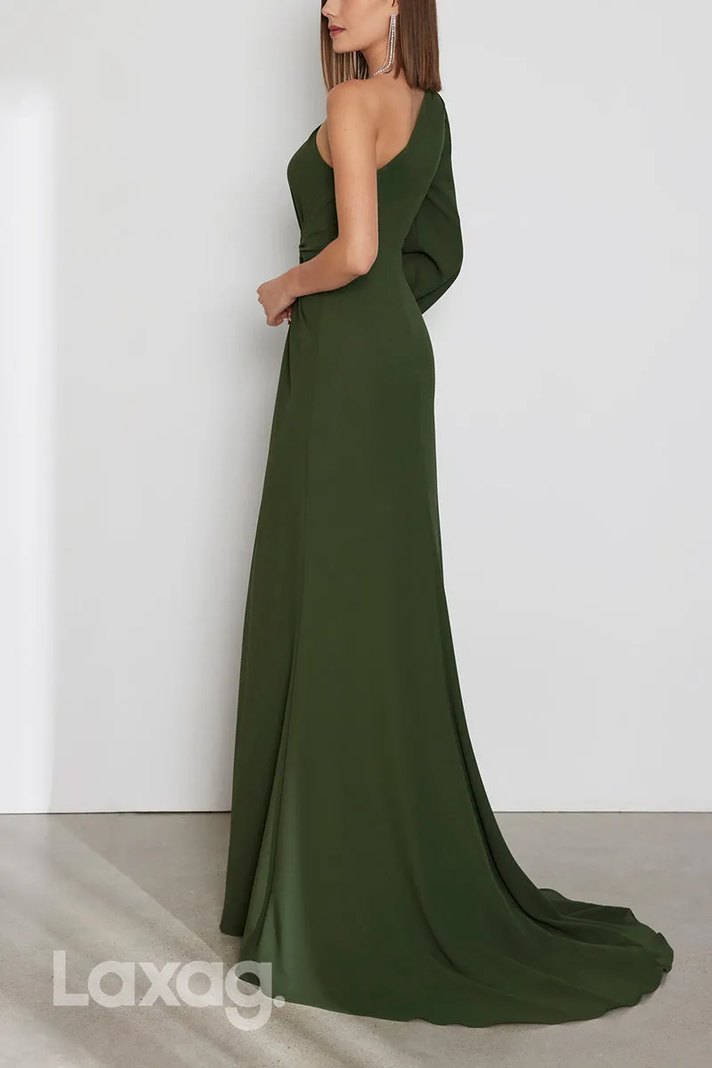 22801 - A-Line One Shoulder Long Sleeves Cocktail Party Dress with Slit and Train