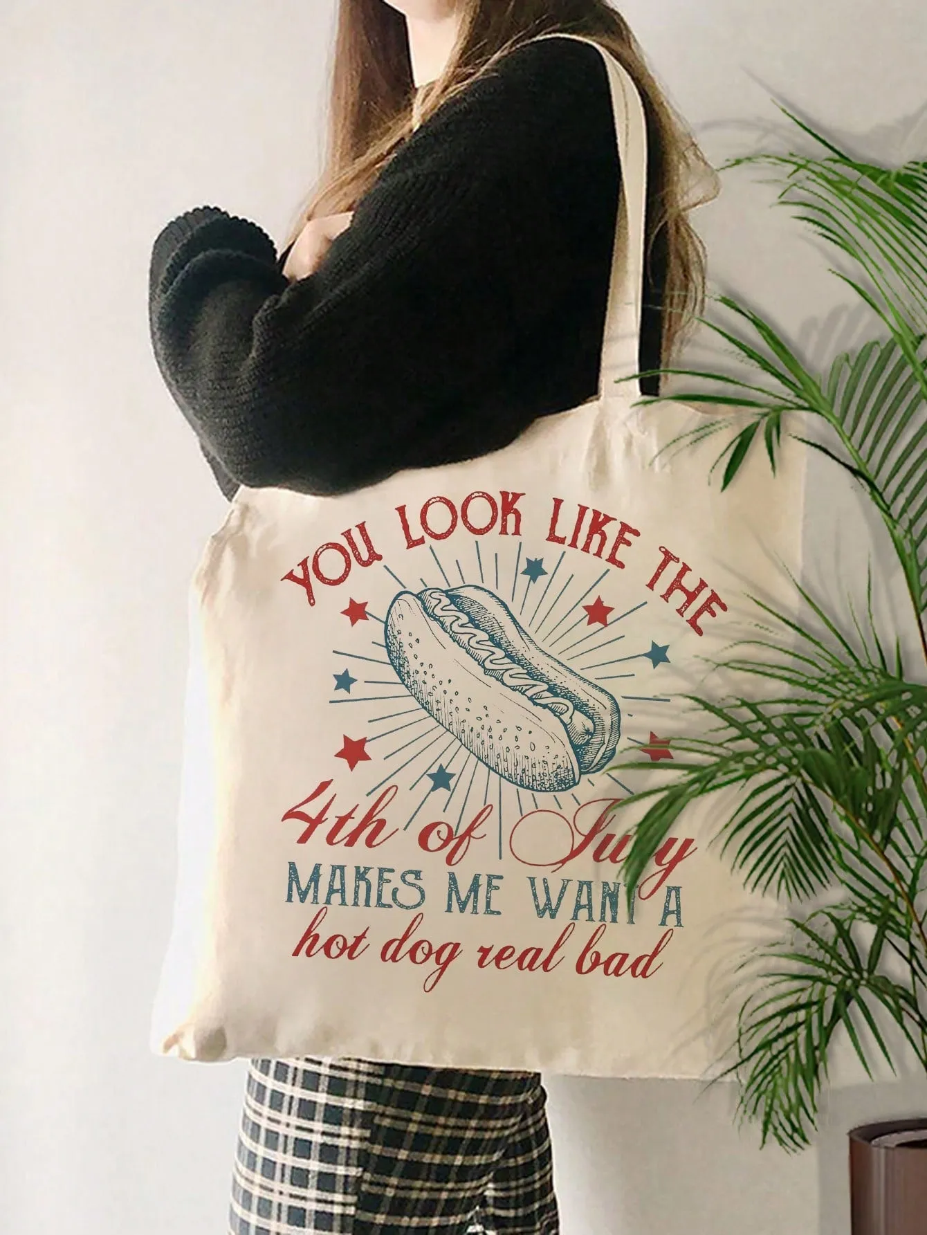 4th of July Hot Dog Pattern Tote Bag - Summer Beach Holiday Essential