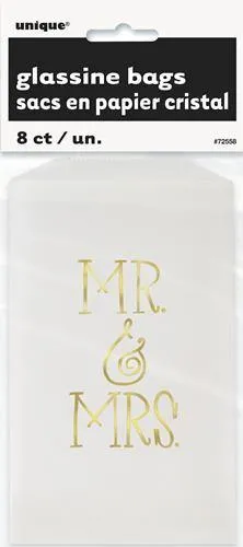 8 Pack Mr & Mrs Wedding Treat Bags - 16.5cm x 9.5cm