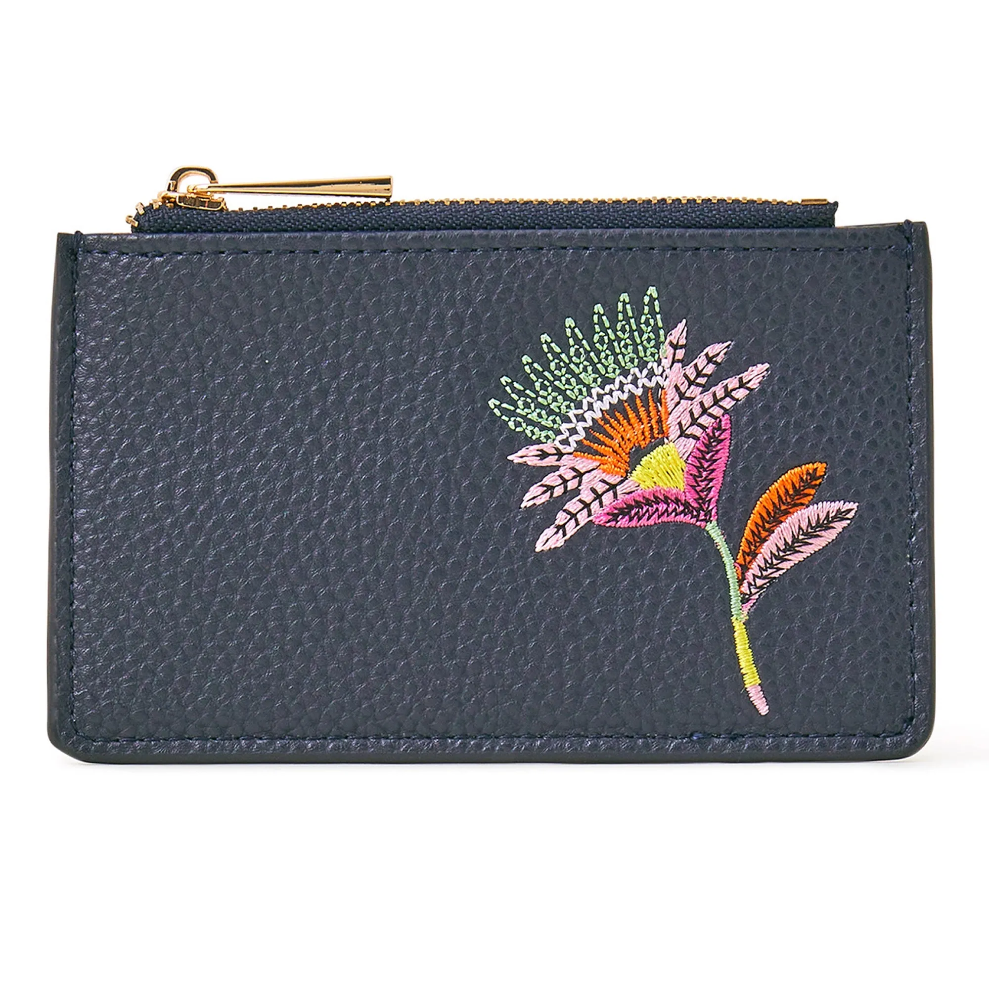 Accessorize London Women's Navy Blue Embroidered Floral Card Holder