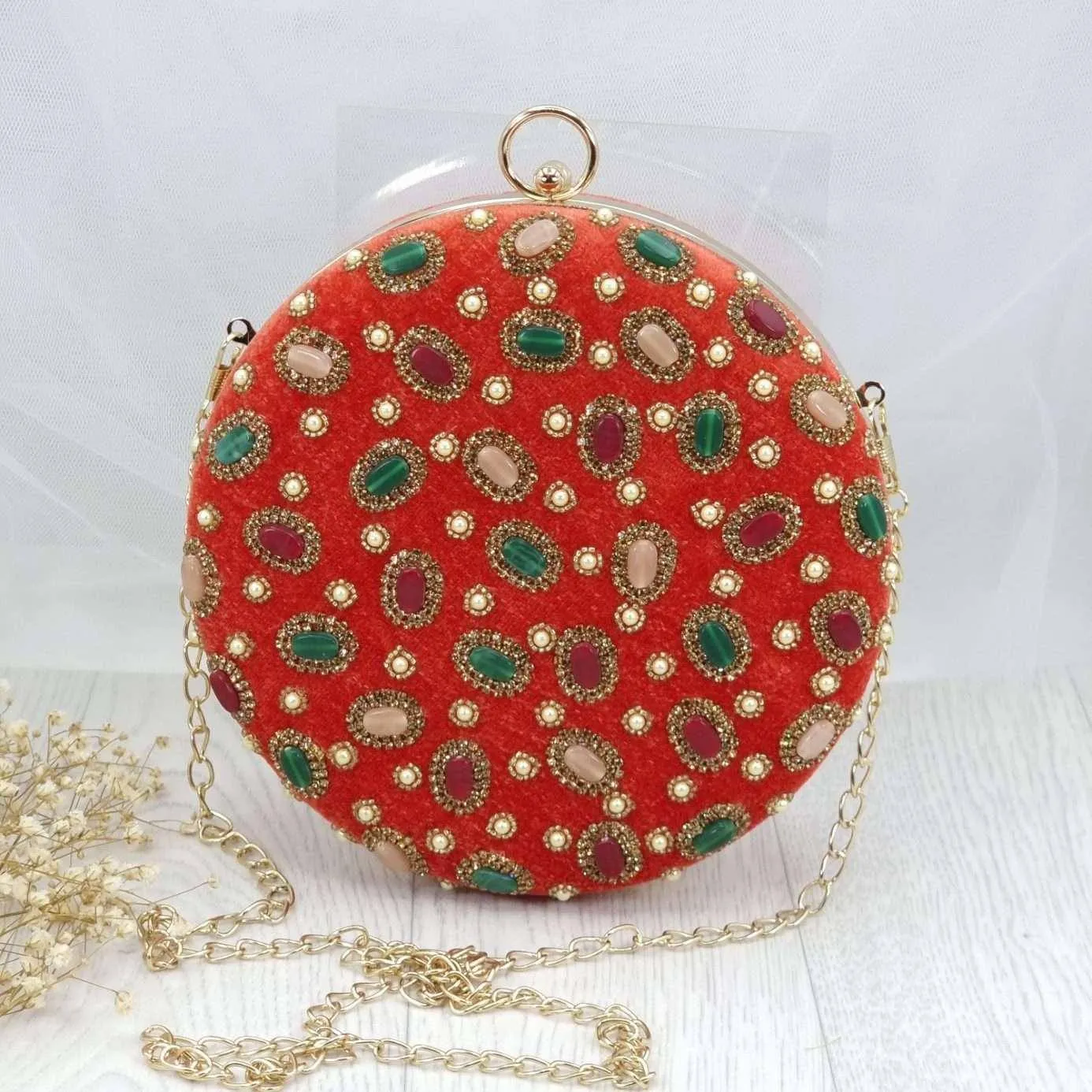 Amber Bridal Round Clutch Rusty Orange