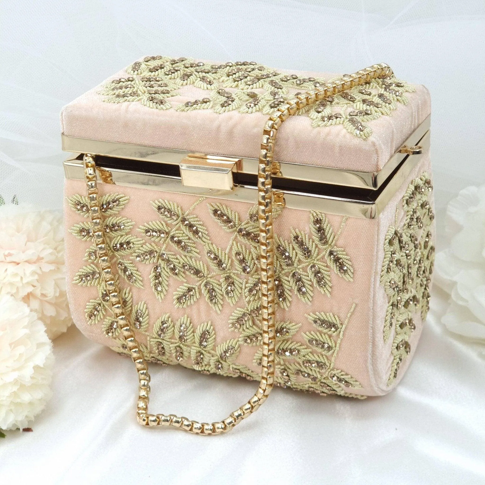 Ameera Red Gold Box Clutch, Vanity Box,