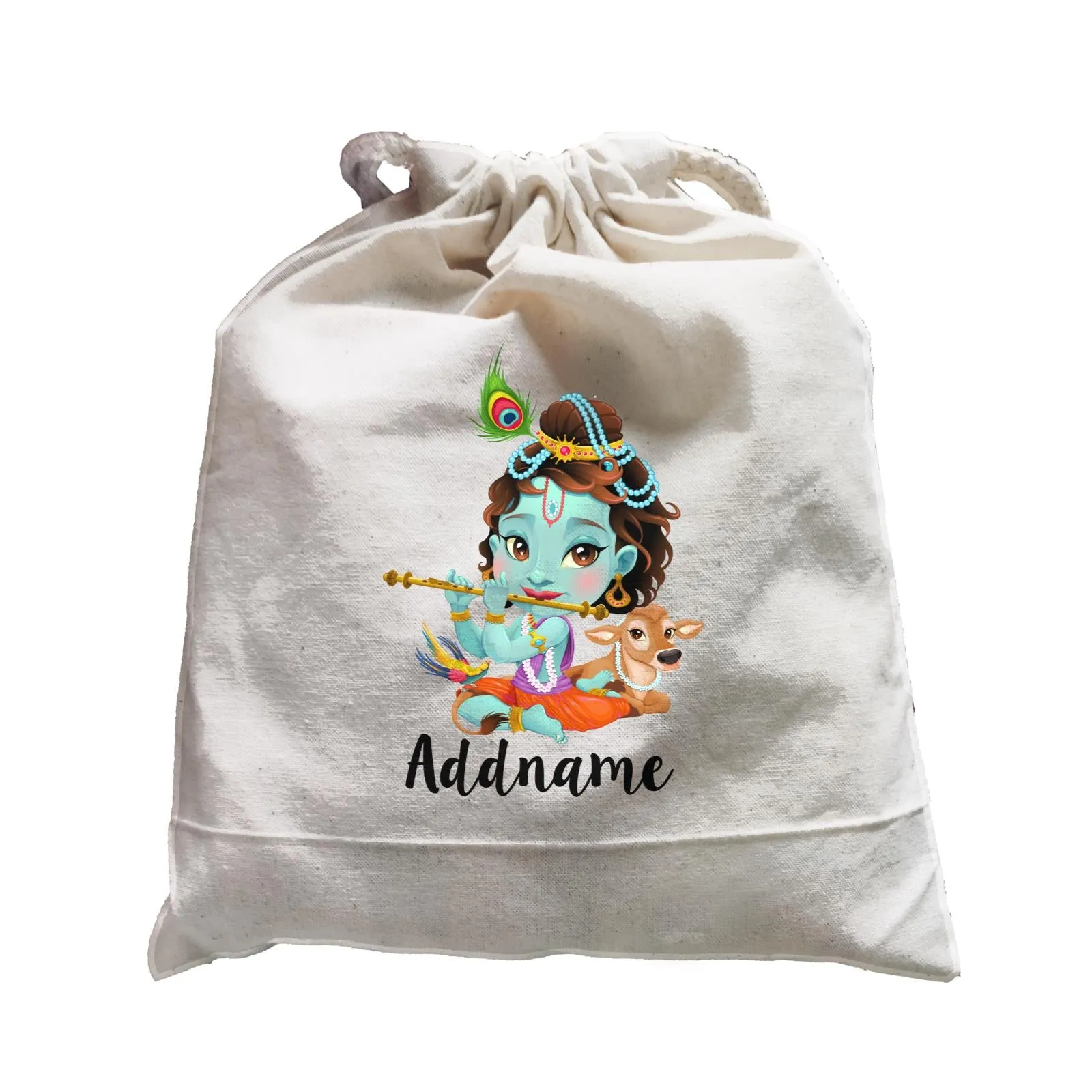 Artistic Krishna Playing Flute with Cow Addname Satchel