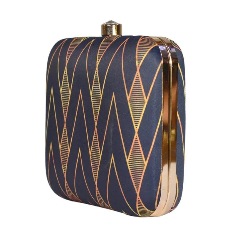 Artklim Printed Black Golden Geometric Clutch