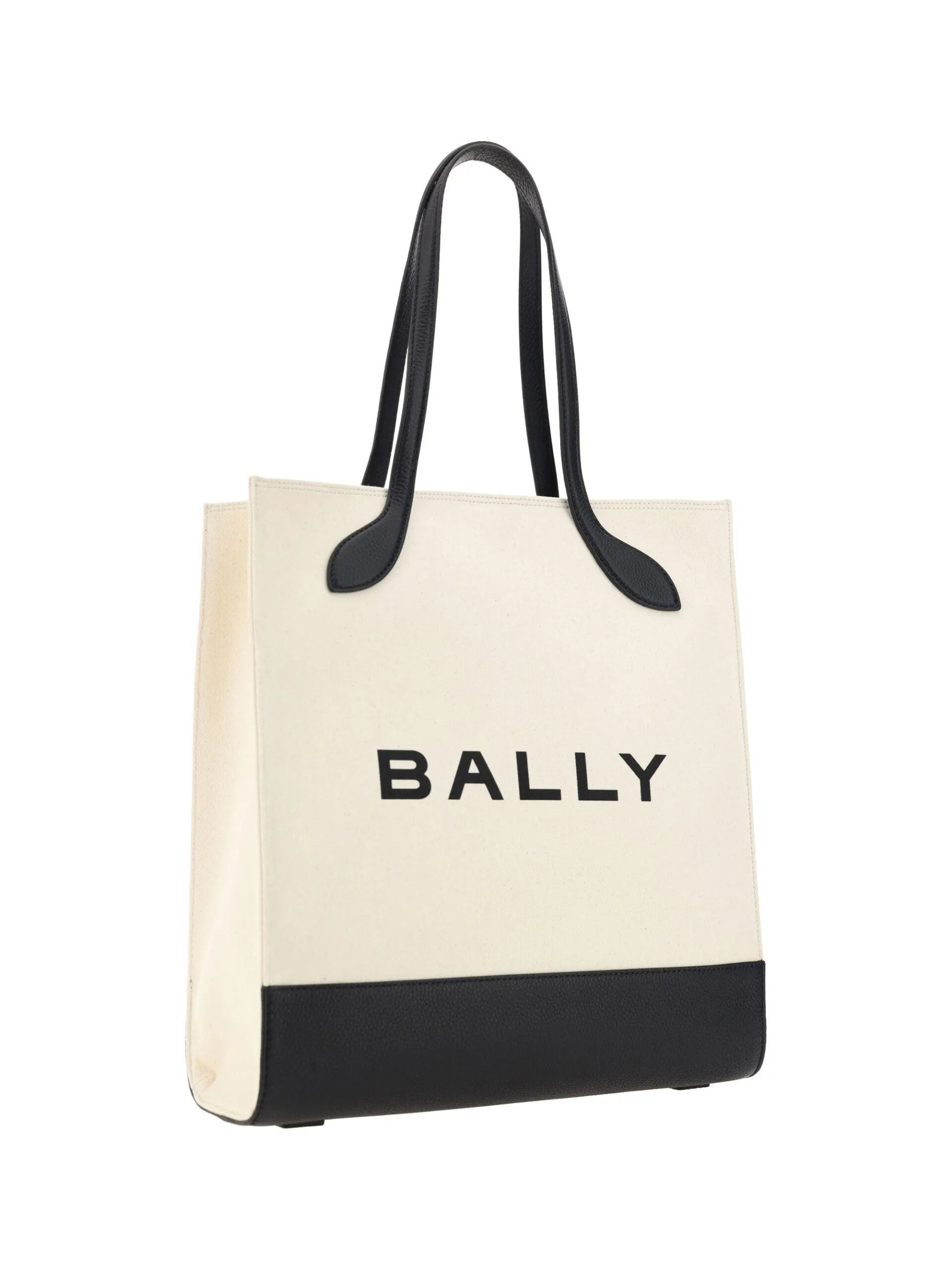 Bally White and Black Leather Tote Shoulder Bag