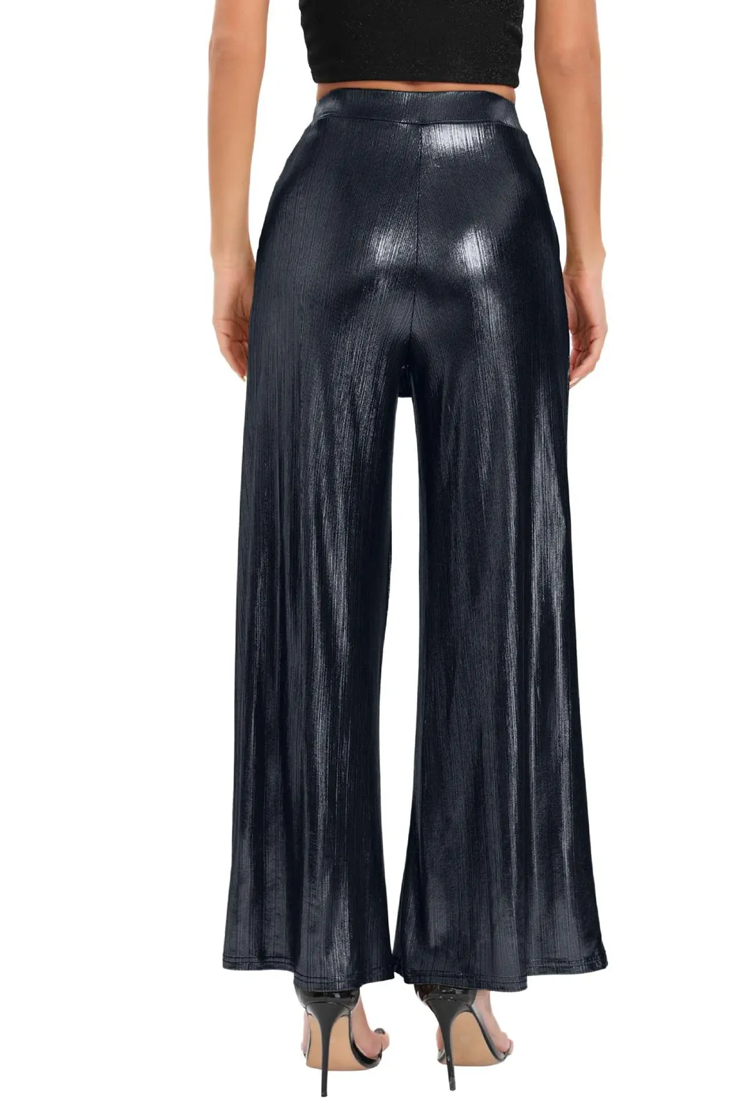 Black Metallic Wide Pants