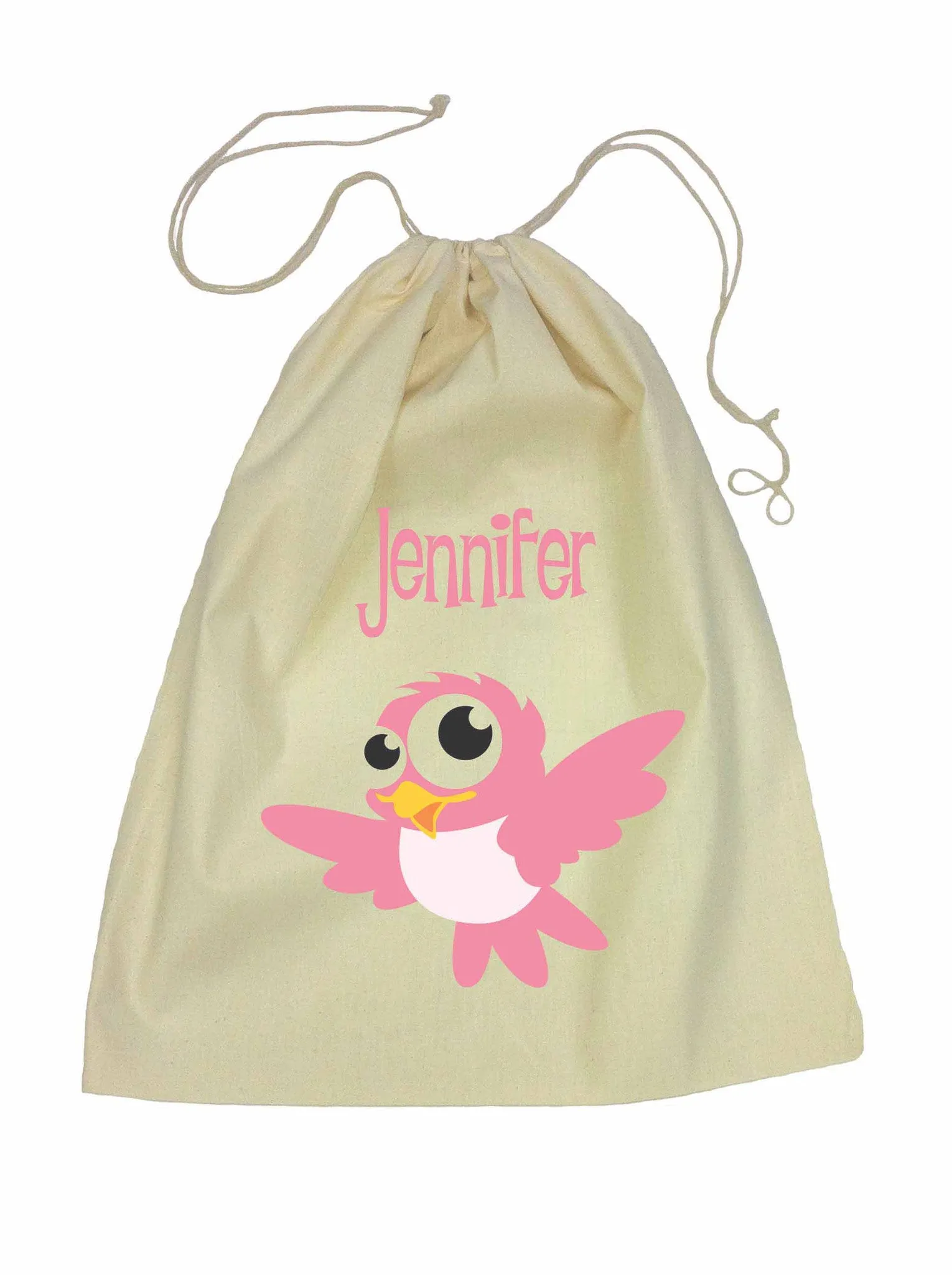 Calico Drawstring Bag - Pink Bird