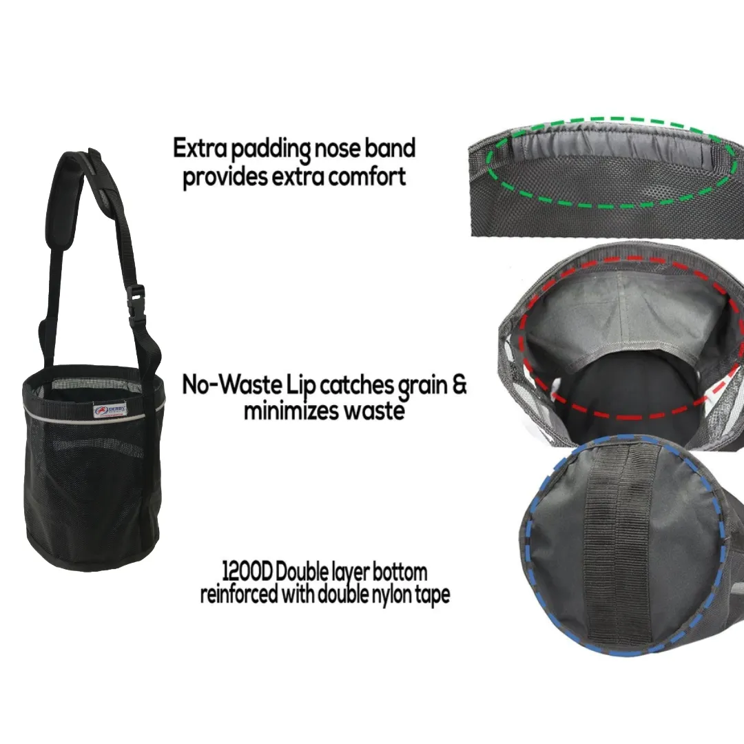 Derby Originals Heavy Duty PVC Mesh Reflective Feed Bag With Extra Comfort Noseband Padding No Waste Flap Design