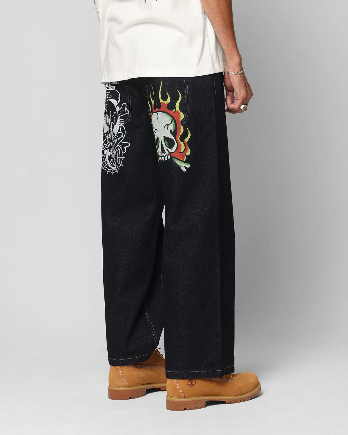 Ed Hardy Wide Leg Skull Jeans Dark Indigo