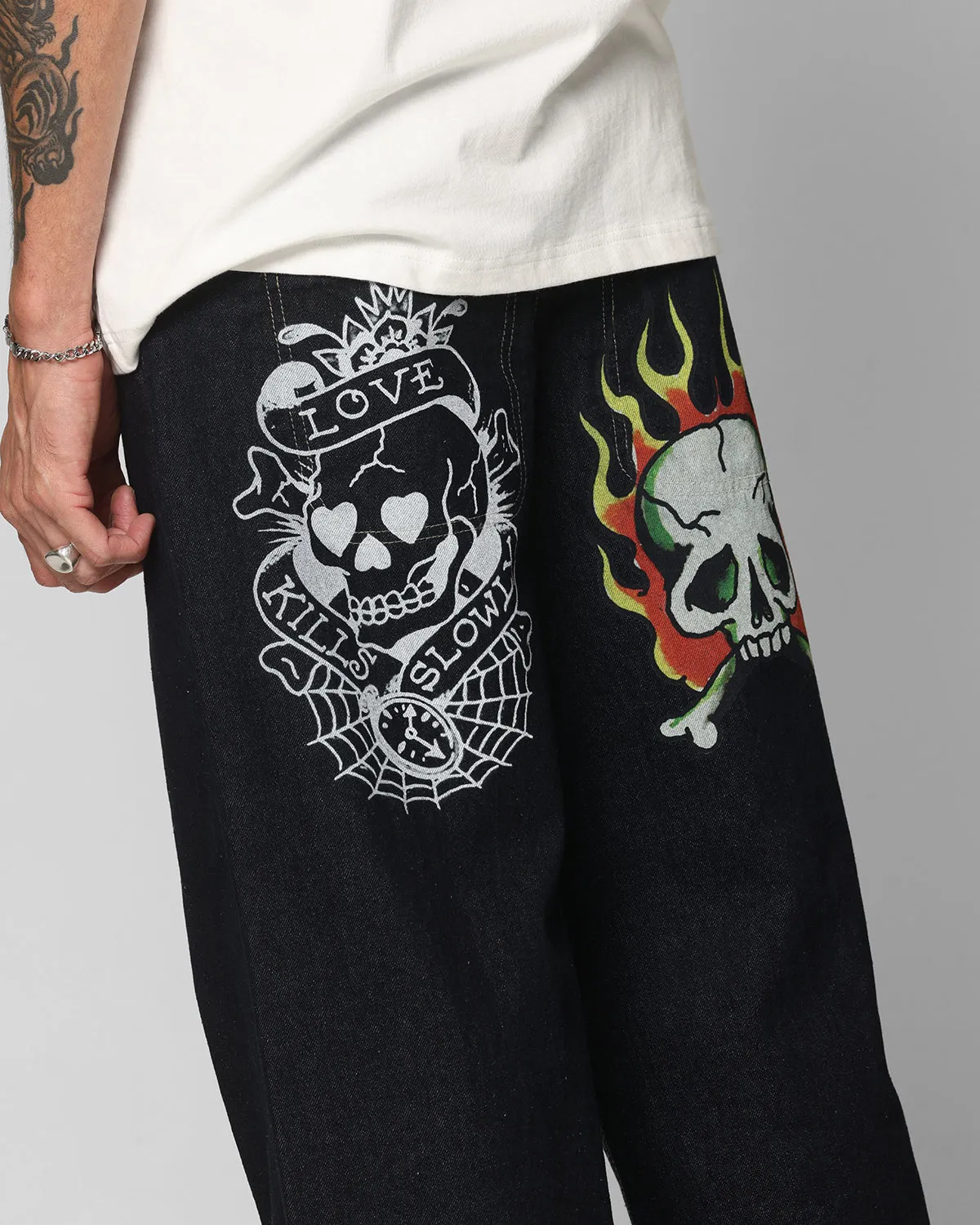 Ed Hardy Wide Leg Skull Jeans Dark Indigo