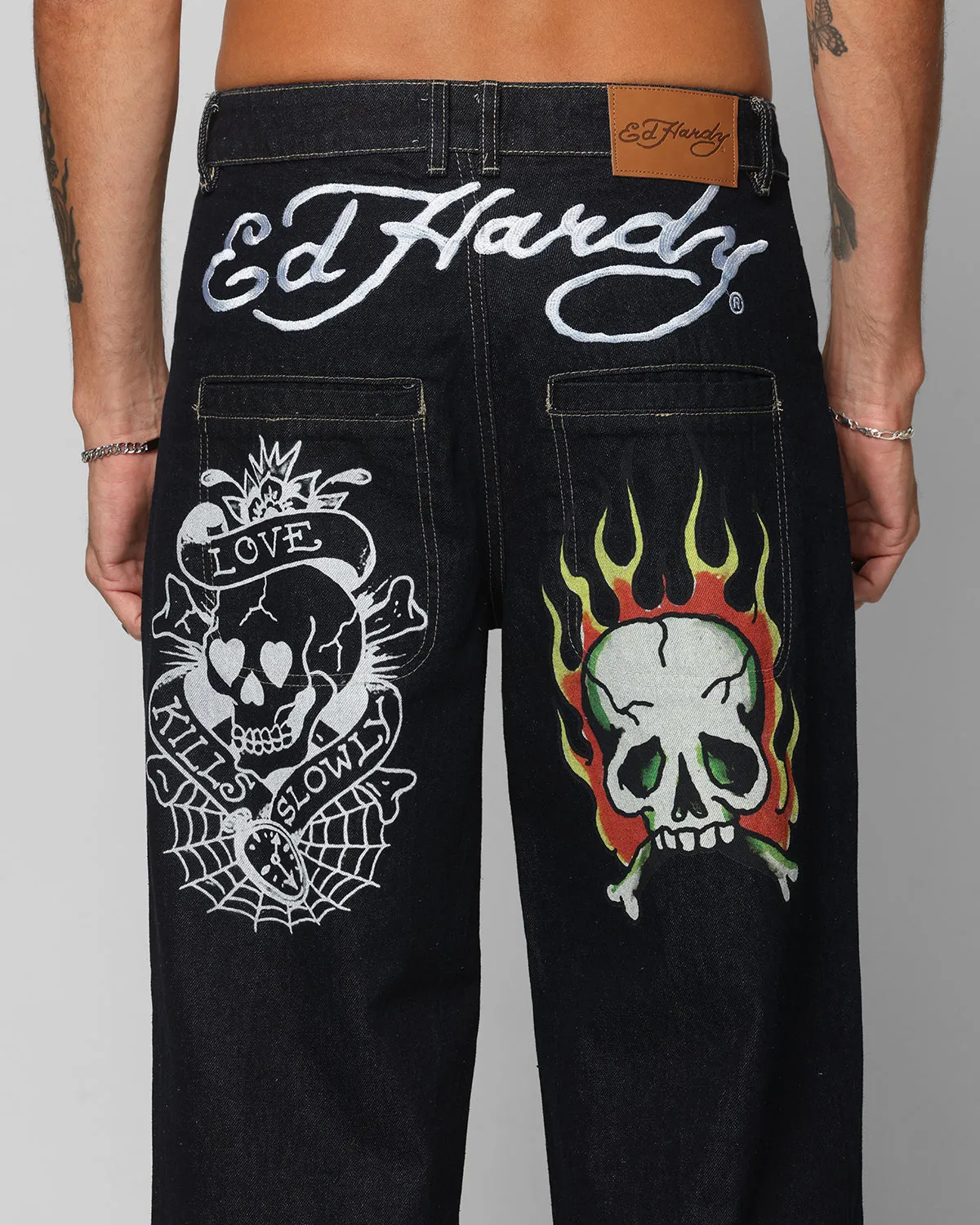 Ed Hardy Wide Leg Skull Jeans Dark Indigo