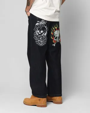 Ed Hardy Wide Leg Skull Jeans Dark Indigo