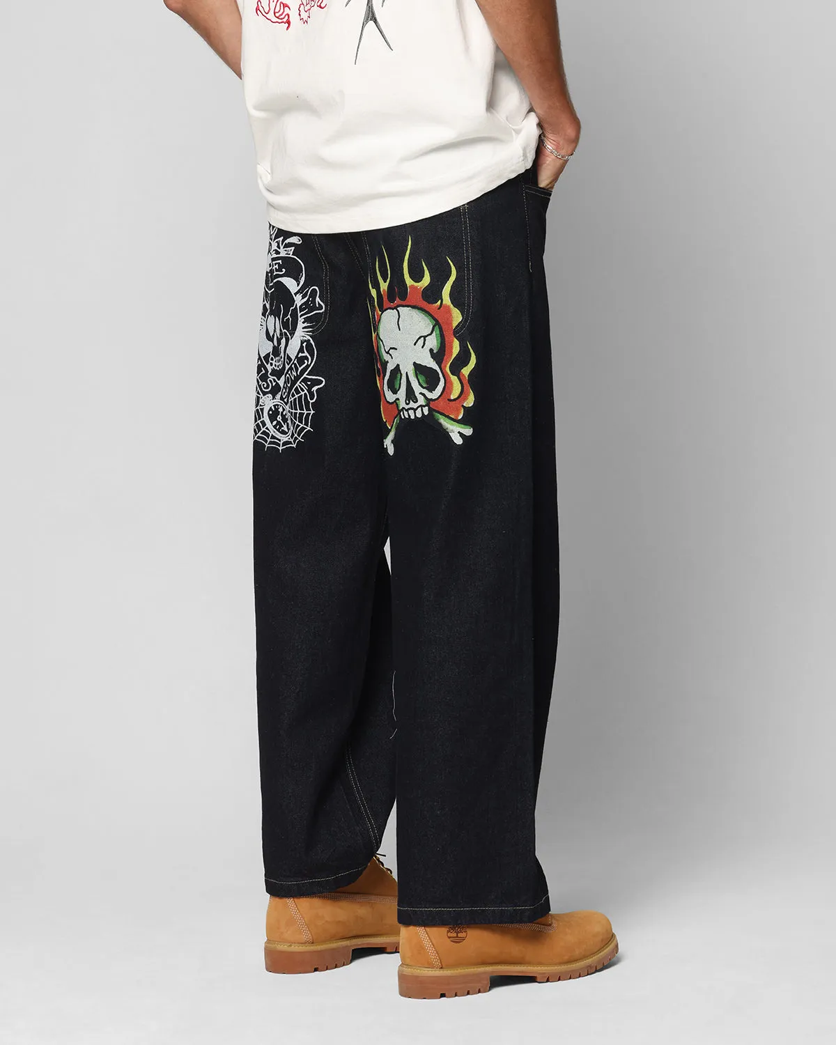 Ed Hardy Wide Leg Skull Jeans Dark Indigo