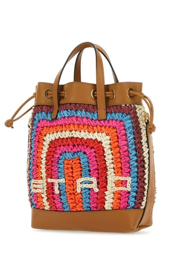 Etro Women Multicolor Raffia And Leather Bucket Bag