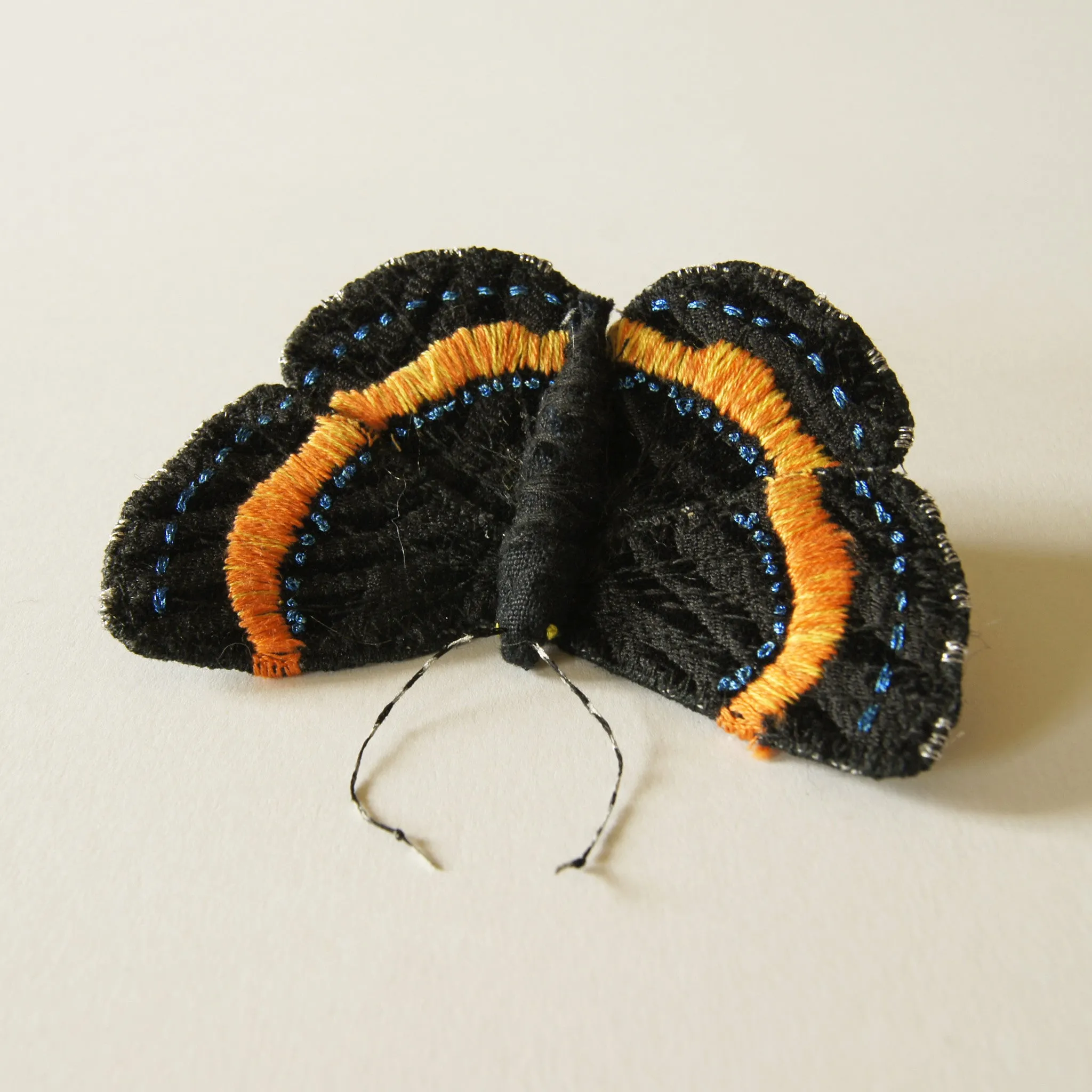 Fiber Art Brooch Metalmark Butterfly