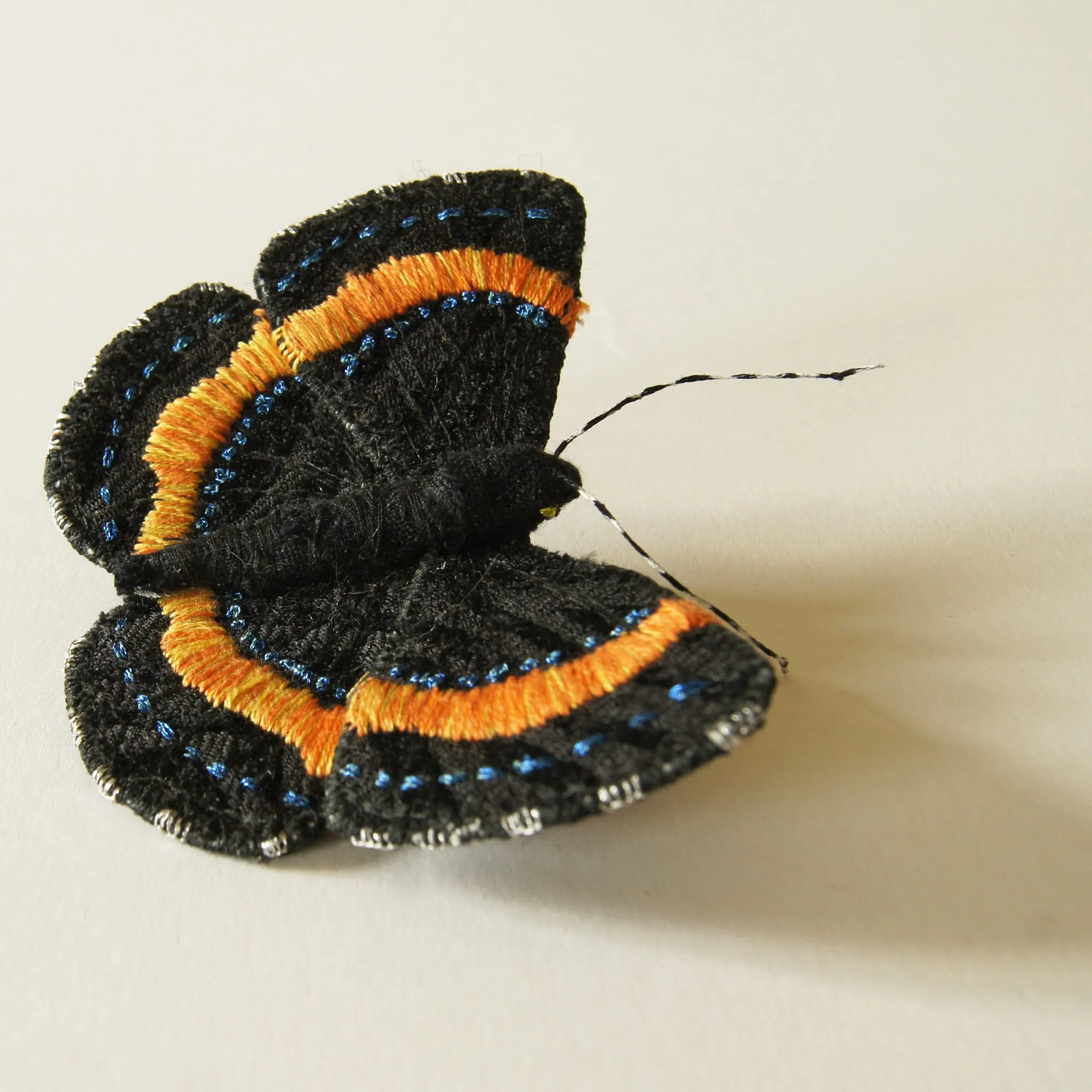 Fiber Art Brooch Metalmark Butterfly