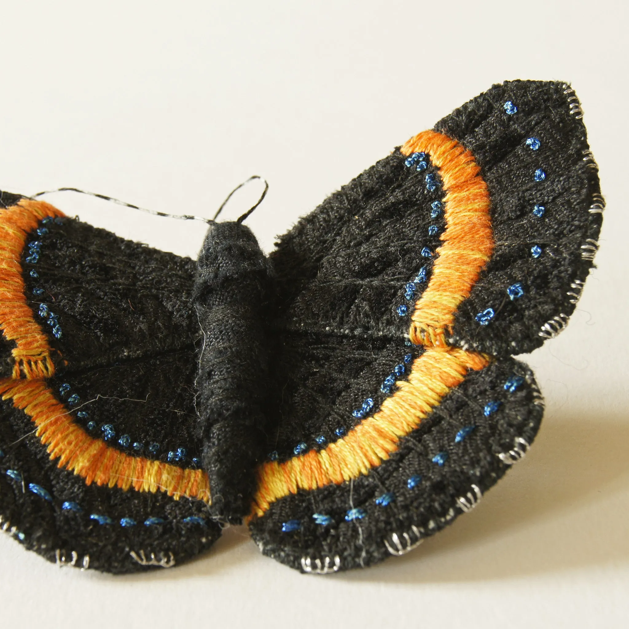 Fiber Art Brooch Metalmark Butterfly