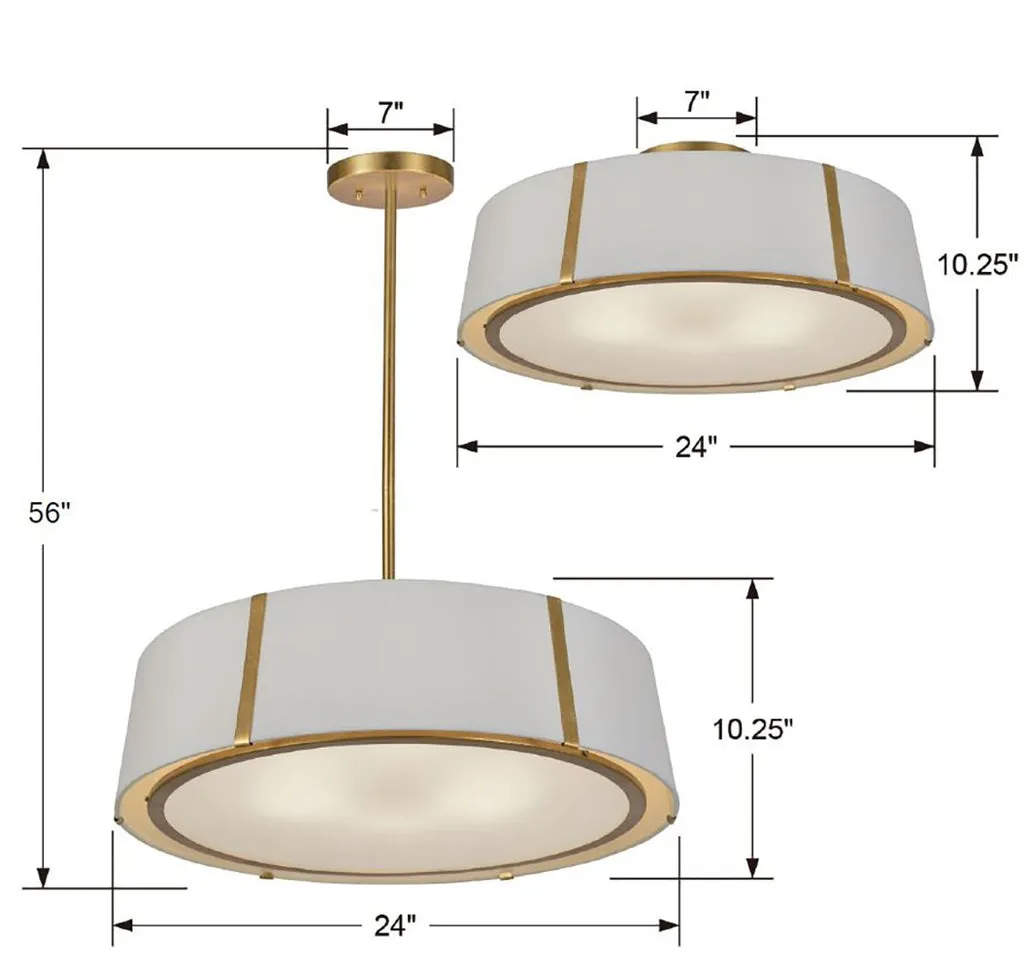 Fulton 6 Light Antique Gold Semi Flush Mount