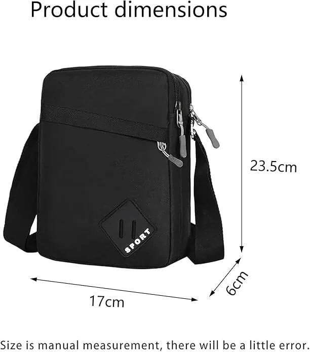 Geebymol Mens Shoulder Bag Nylon and Oxford Crossbody Bag, Messenger Bag with Zipper and Adjustable Strap, Mens Gifts for Fathers Day(Black)