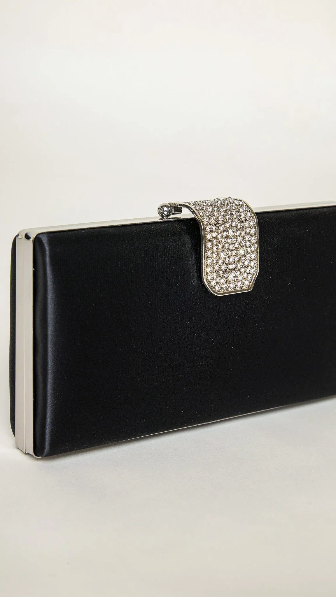 Gleam Black Satin Clutch