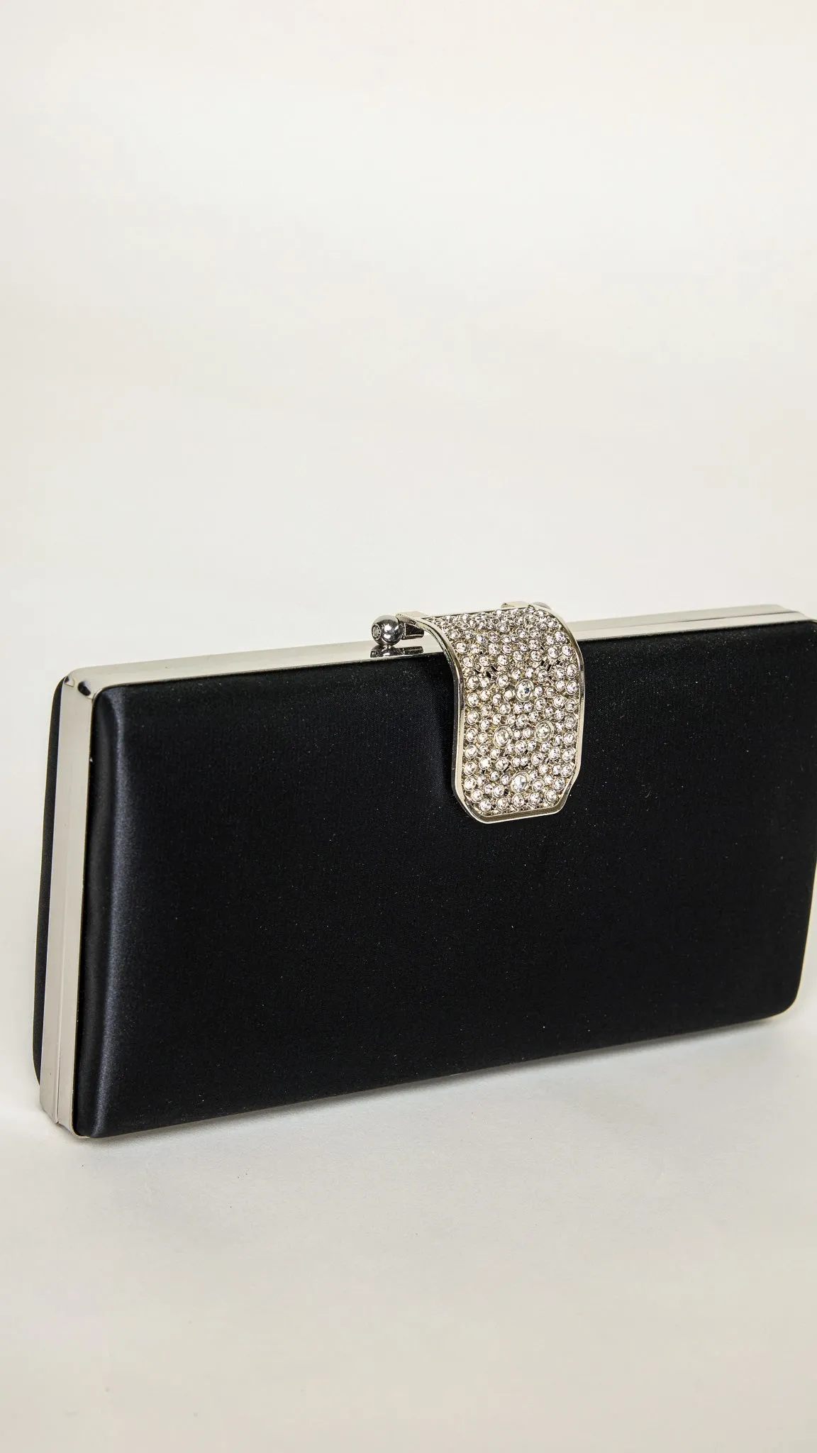 Gleam Black Satin Clutch