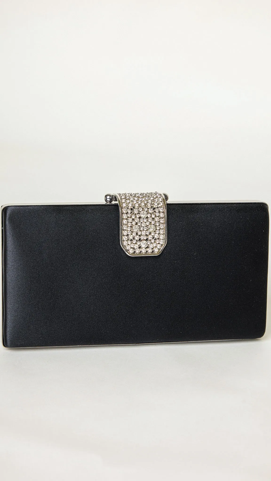 Gleam Black Satin Clutch