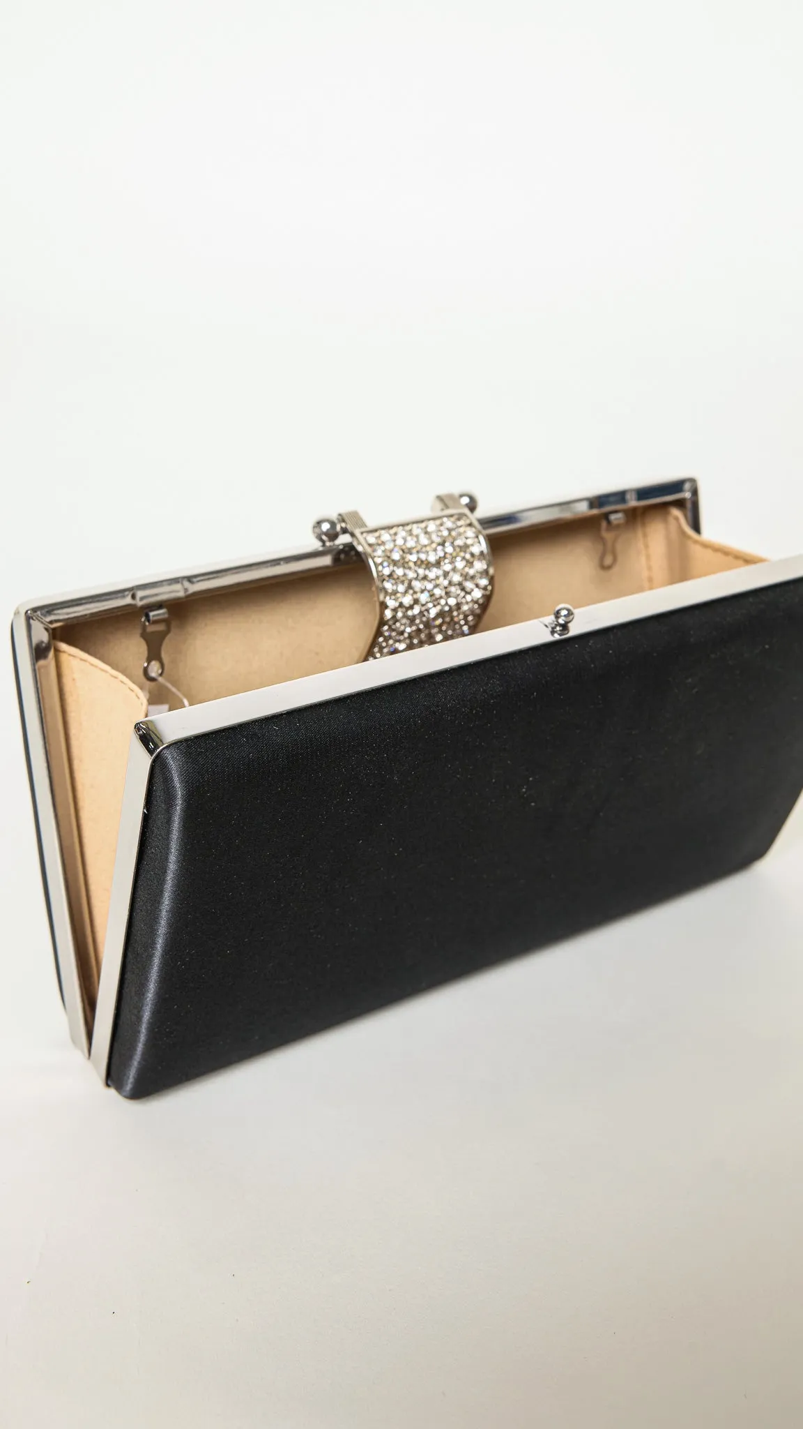 Gleam Black Satin Clutch