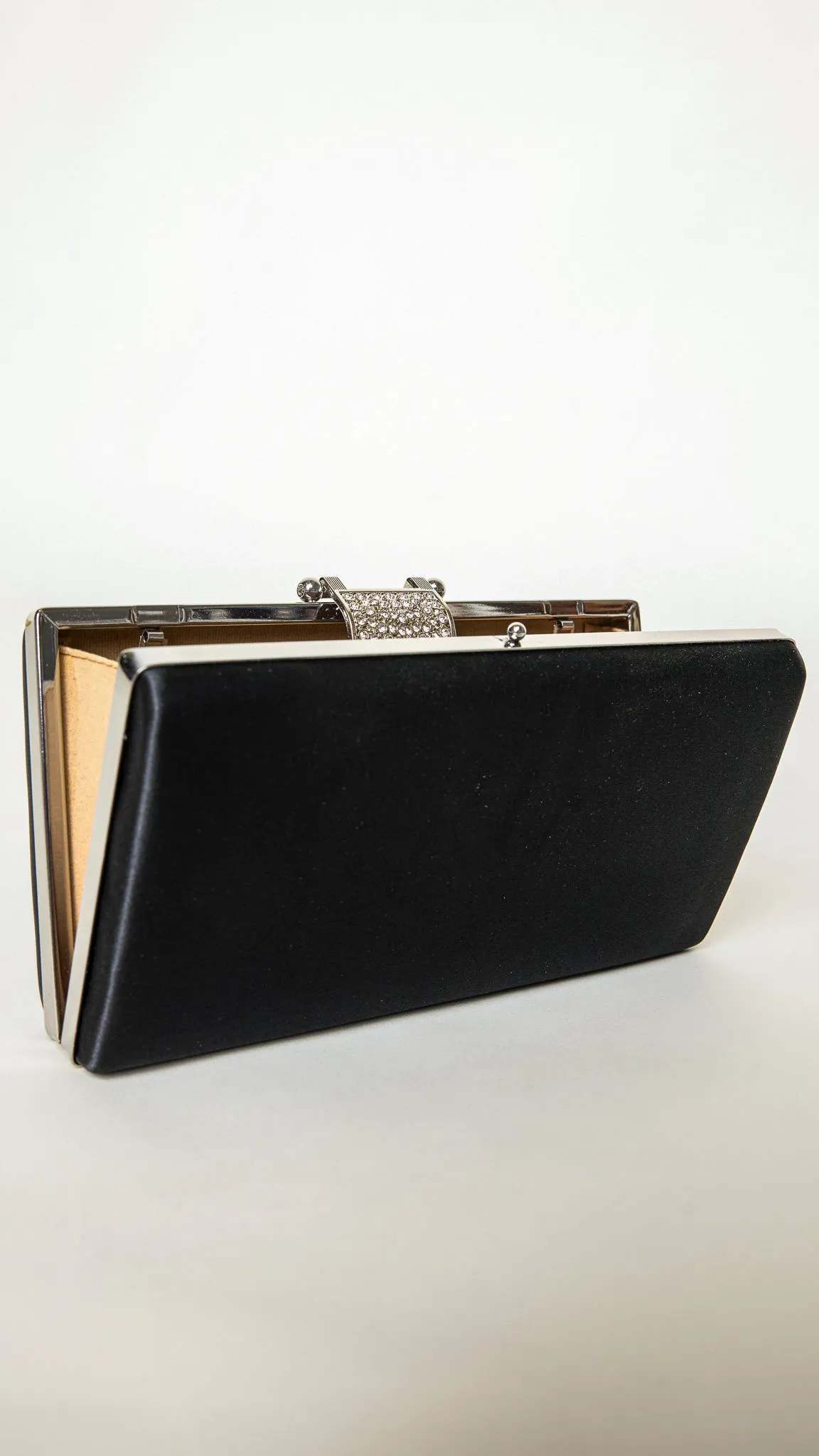 Gleam Black Satin Clutch