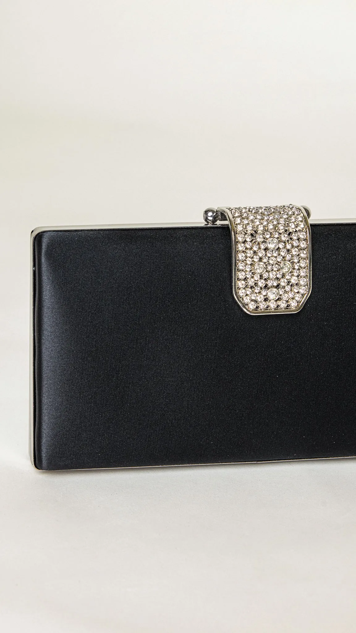 Gleam Black Satin Clutch