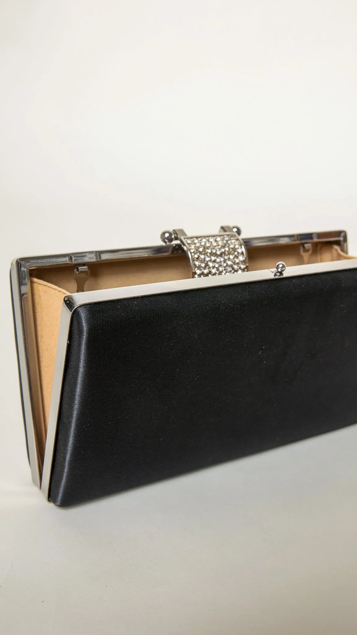 Gleam Black Satin Clutch