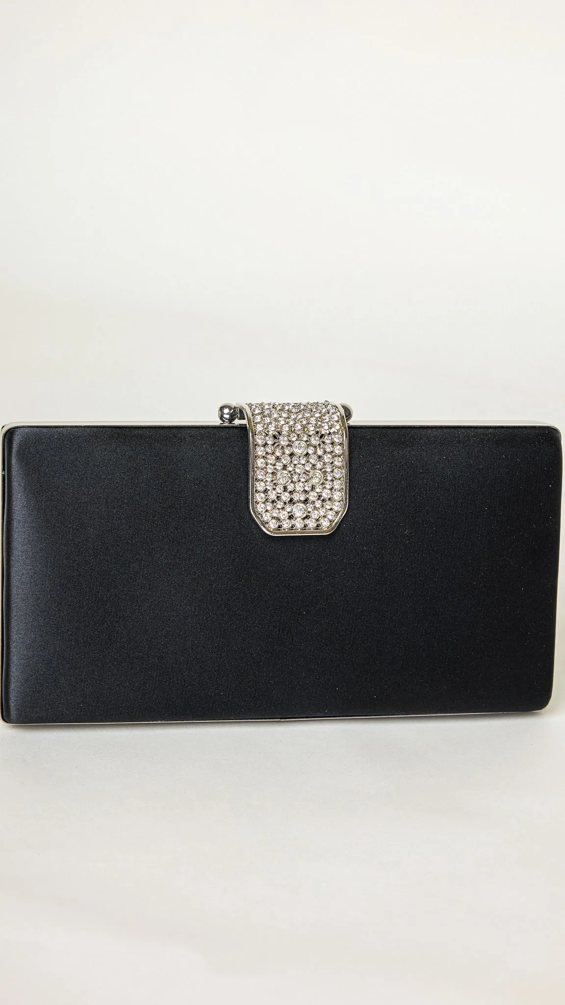 Gleam Black Satin Clutch