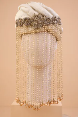 Gold Embroidered Sehra With Glass Drop Beads