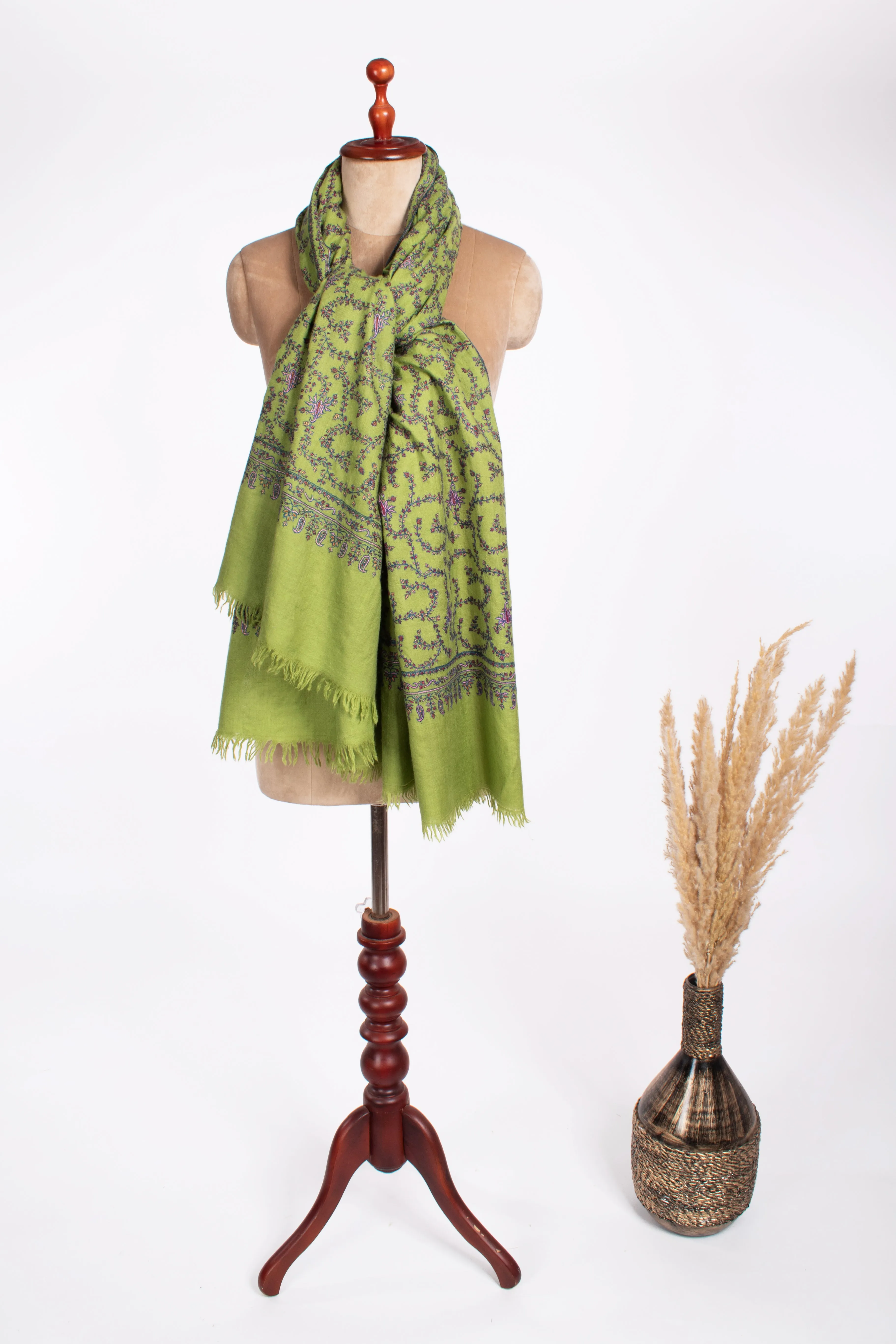 Green Embroidered Artistic Pashmina Shawl