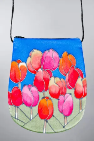 Hand Painted Silk Purse Perfume Bag - Tulips