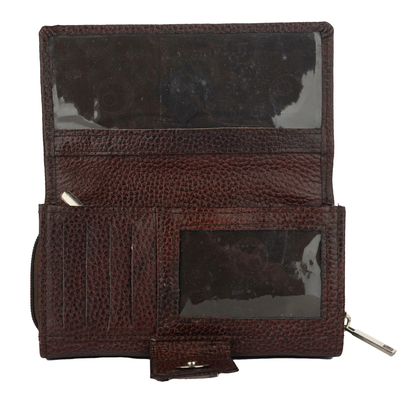 Handcrafted Genuine Leather Wallet For Women - Brown Double Flip Clutch With 6 Compartments