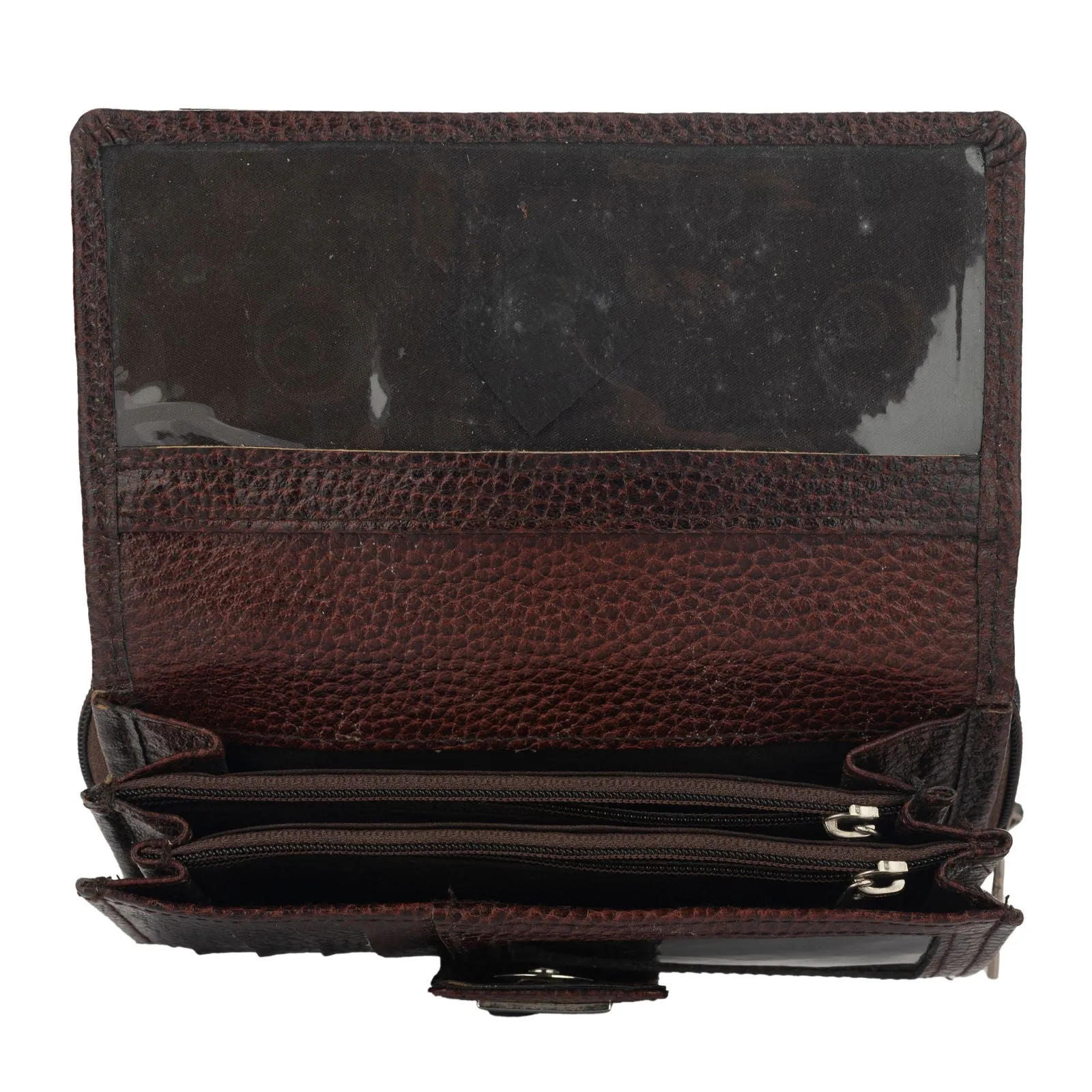 Handcrafted Genuine Leather Wallet For Women - Brown Double Flip Clutch With 6 Compartments