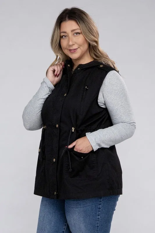 Hi Curvy Plus Size Women Drawstring Waist Military Hoodie Vest