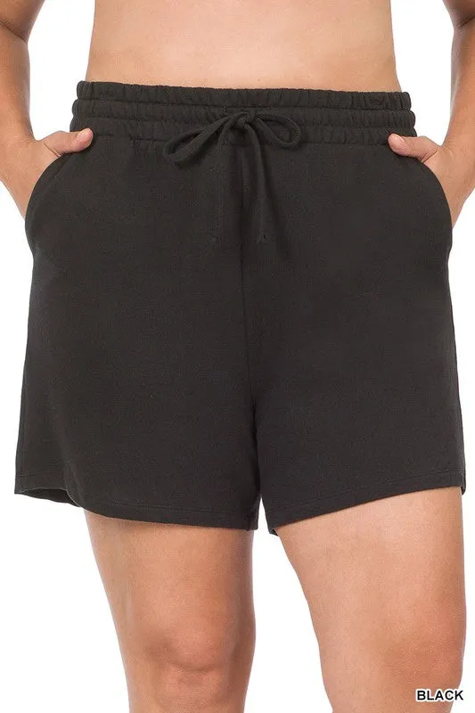 Hi Curvy Plus Size Women French Terry Drawstring Waist Shorts