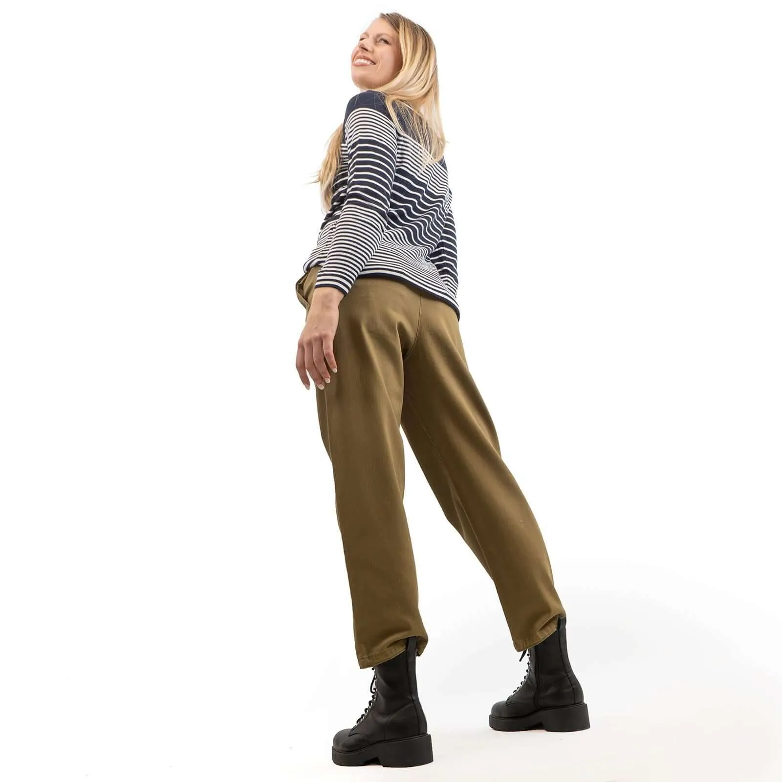 Hush Washed Khaki Green Crop Wide Leg Stretch Trousers with Pockets