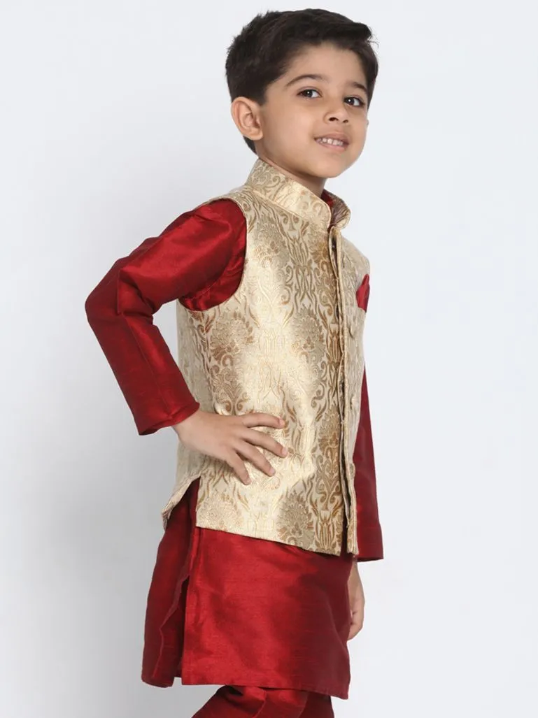 Jashvi Boys Gold Cotton Silk Blend Nehru Jacket