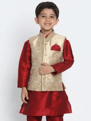 Jashvi Boys Gold Cotton Silk Blend Nehru Jacket