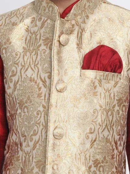 Jashvi Boys Gold Cotton Silk Blend Nehru Jacket