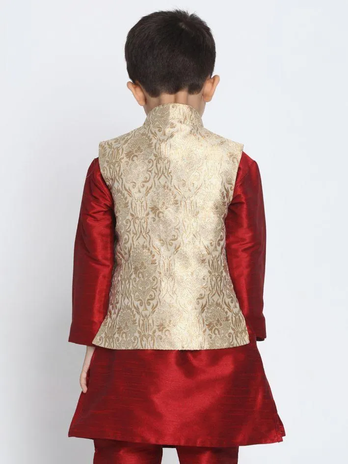 Jashvi Boys Gold Cotton Silk Blend Nehru Jacket