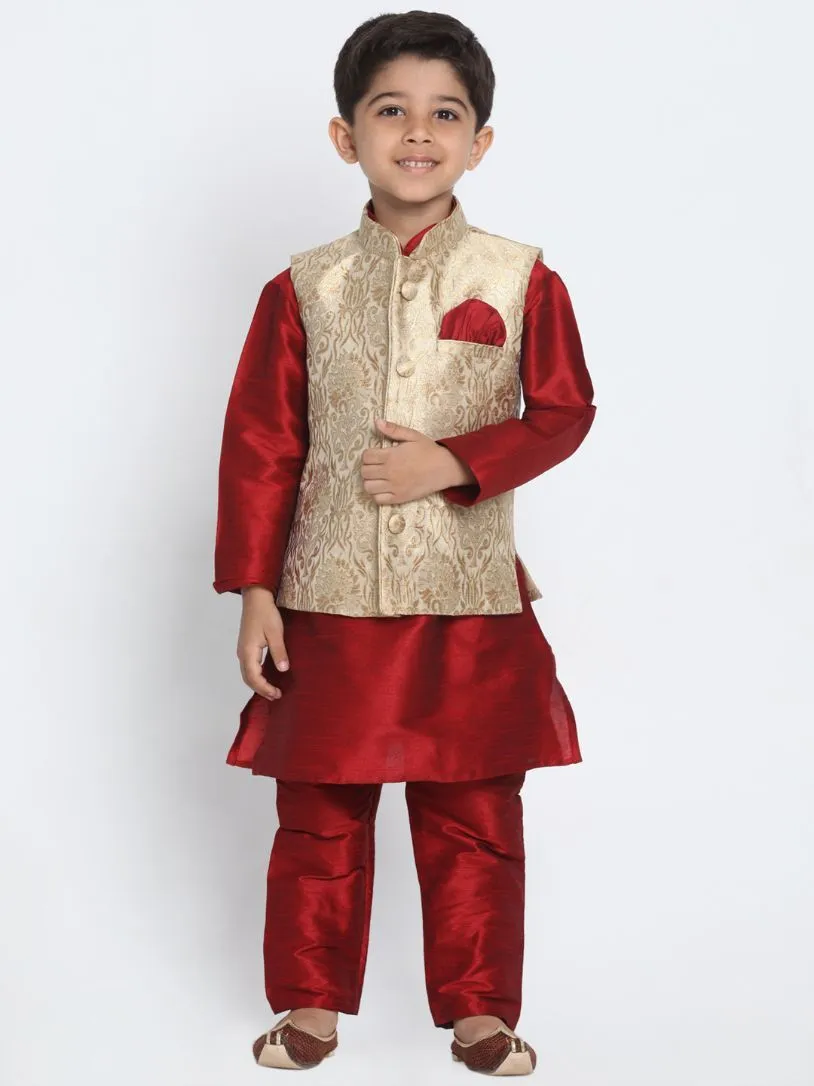 Jashvi Boys Gold Cotton Silk Blend Nehru Jacket