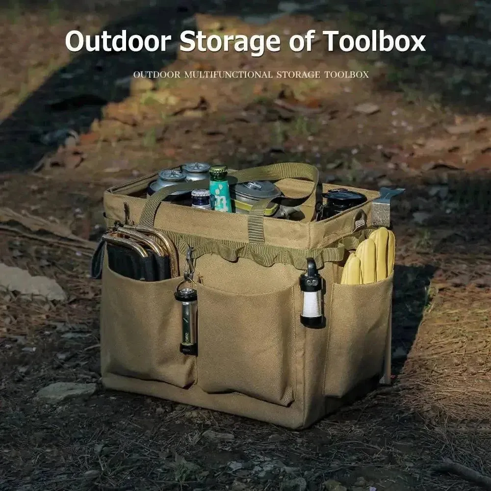 Large Capacity Camping Storage Tool Box Multifunction Wide Mouth Tool Bags Collapsible Outdoor Hiking Fishing Organizer Bags