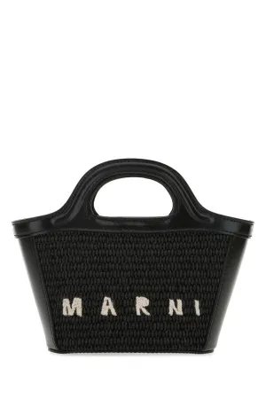 Marni Women Black Leather And Straw Micro Tropicalia Summer Handbag