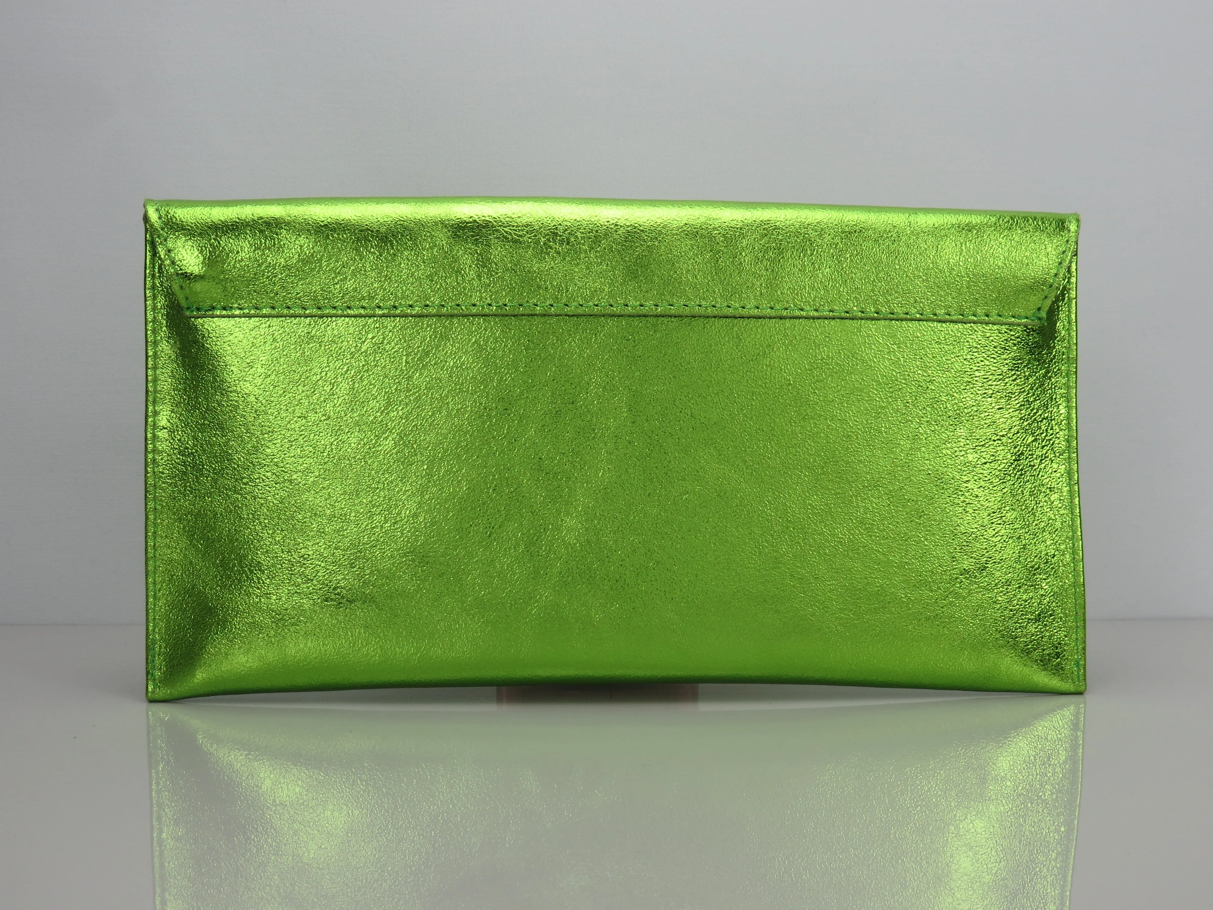 Metallic Lime Green Envelope Clutch Bag