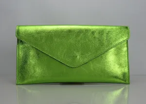 Metallic Lime Green Envelope Clutch Bag