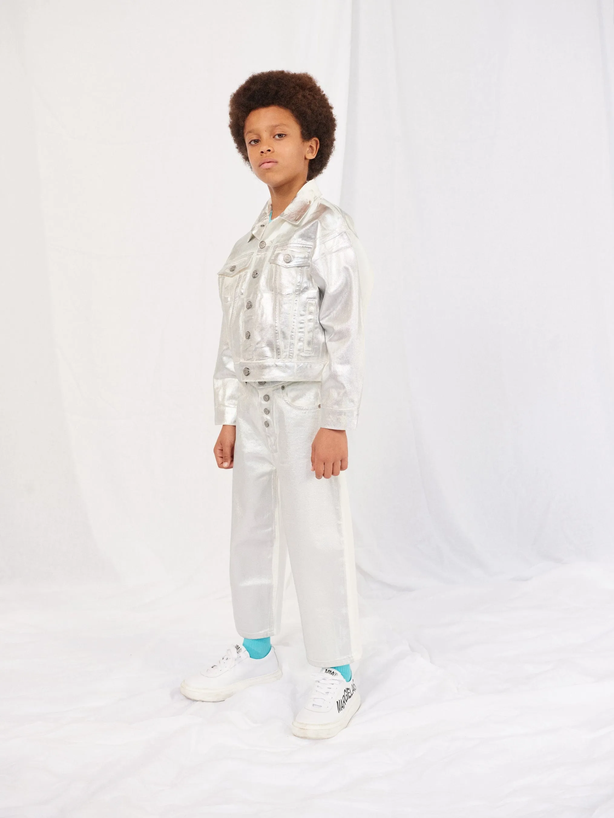 MM6 Maison Margiela Kids Metallic Effect Jeans in Silver